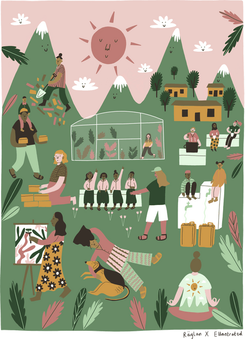 Illustration über verschiedene Aktivitäten der NGO Conscious Impact