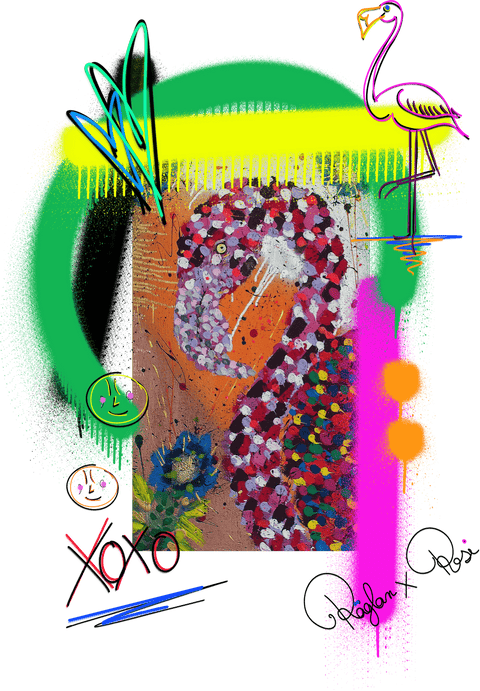 Acryl Gemälde eines Flamingos mit digitalen Verzierungen