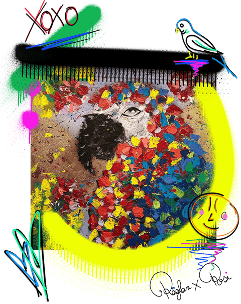 Acryl Gemälde eines Papageis mit digitalen Verzierungen